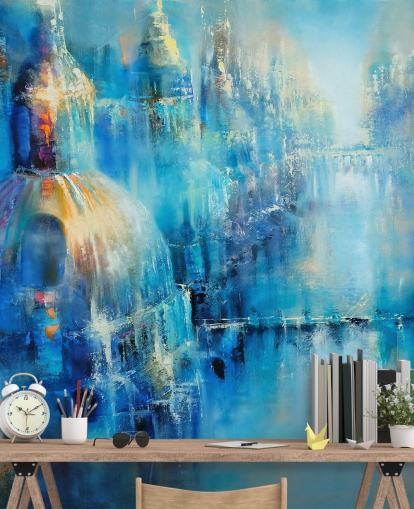 blue abstract painting of a city wallpaper