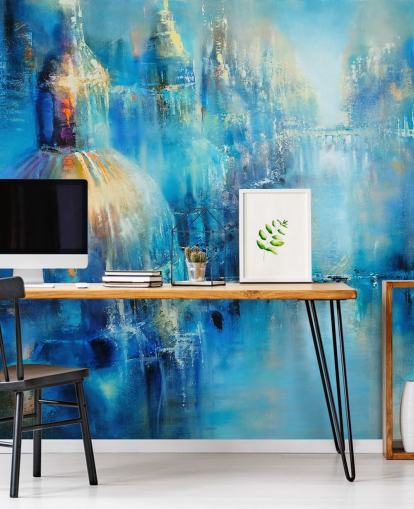 blue abstract painting of a city wallpaper