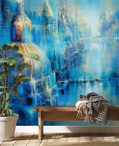 blue abstract painting of a city wallpaper