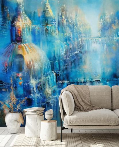 pittura astratta blu di una carta da parati della città