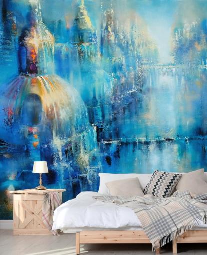 pintura abstracta azul de un papel pintado de la ciudad