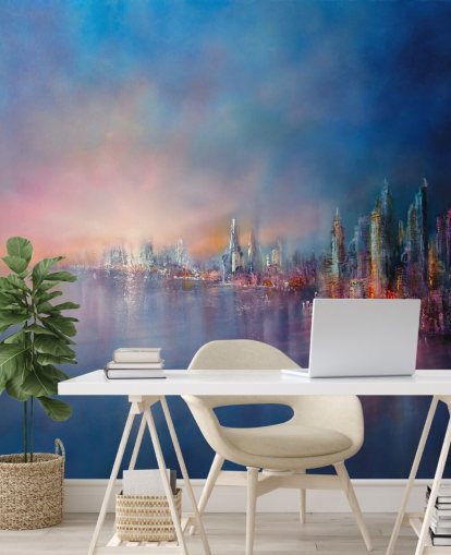 blue and pink city sky abstract wallpaper