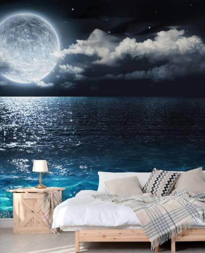 Fondo de pantalla de Luna y océano Fondo de pantalla de Luna y océano