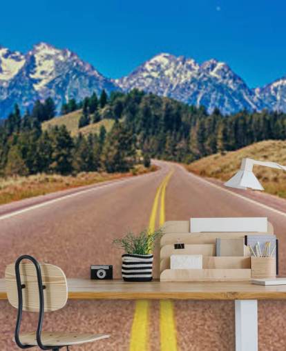 gul foret vej til blå bjergkæde tapet gul foret vej til blå bjergkæde tapet