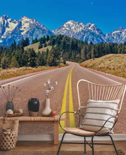 yellow lined road to blue mountain range wallpaper yellow lined road to blue mountain range wallpaper