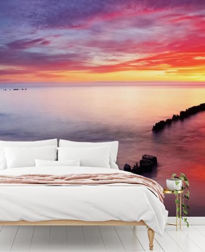 Pink og Purple Sunset Beach i Polen Baggrund