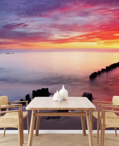 Fondo de pantalla de playa al atardecer rosa y morado en Polonia