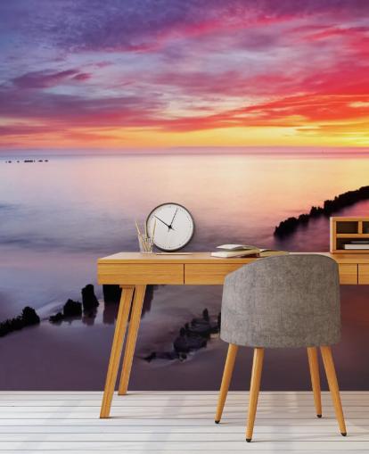 Fondo de pantalla de playa al atardecer rosa y morado en Polonia