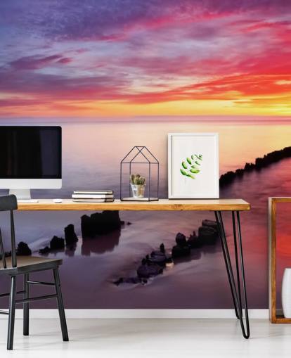 Pink og Purple Sunset Beach i Polen Baggrund Pink og Purple Sunset Beach i Polen Baggrund