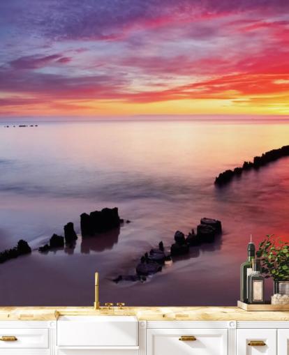 Fondo de pantalla de playa al atardecer rosa y morado en Polonia Fondo de pantalla de playa al atardecer rosa y morado en Polonia