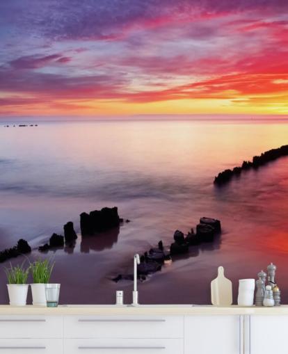 Pink and Purple Sunset Beach in Poland Wallpaper