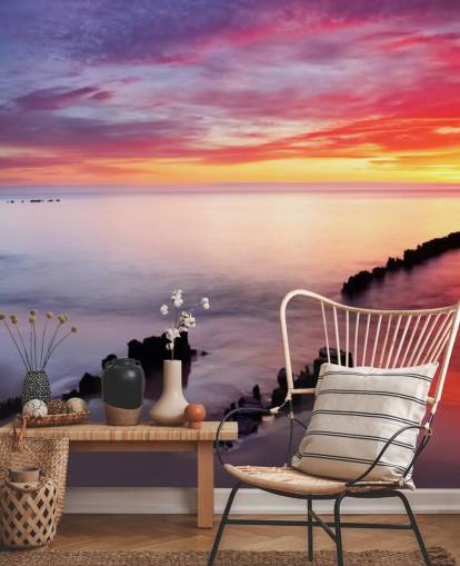 Fondo de pantalla de playa al atardecer rosa y morado en Polonia