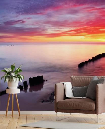 Fondo de pantalla de playa al atardecer rosa y morado en Polonia