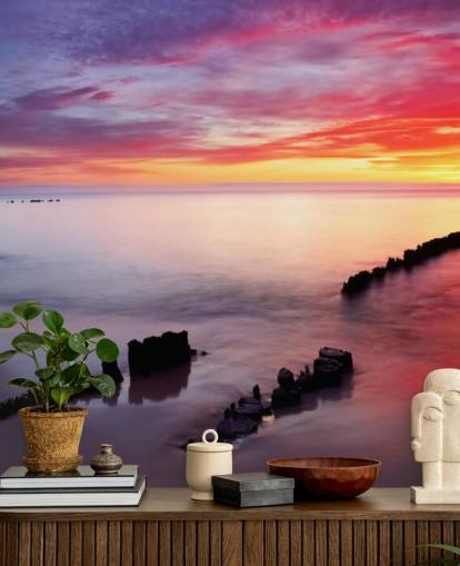 Fondo de pantalla de playa al atardecer rosa y morado en Polonia