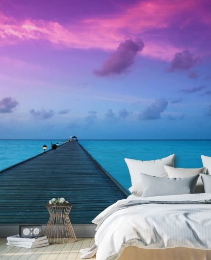 Fondo de pantalla de cielo de atardecer morado y rosa por playa