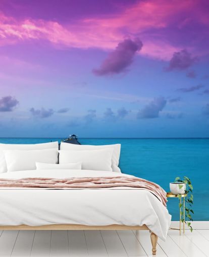 Fondo de pantalla de cielo de atardecer morado y rosa por playa Fondo de pantalla de cielo de atardecer morado y rosa por playa