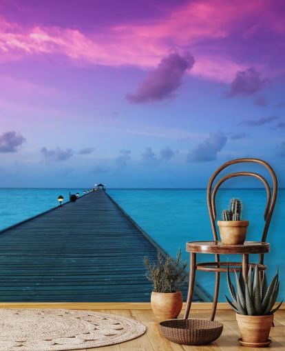 Paarse en roze Sunset Sky by Beach Wallpaper