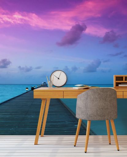 Papel de parede roxo e rosa Sunset Sky by Beach Papel de parede roxo e rosa Sunset Sky by Beach