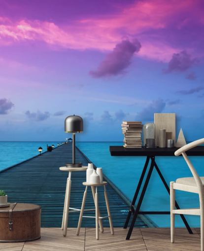 Purple and Pink Sunset Sky by Beach Wallpaper