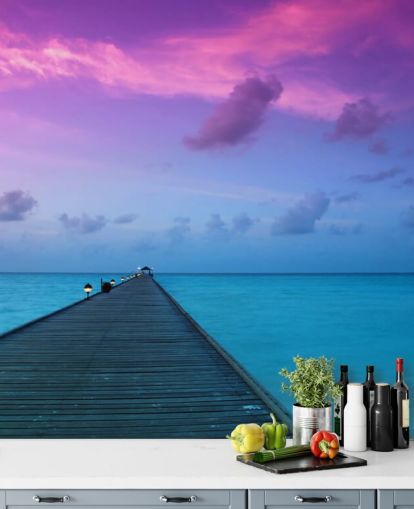 Fondo de pantalla de cielo de atardecer morado y rosa por playa Fondo de pantalla de cielo de atardecer morado y rosa por playa