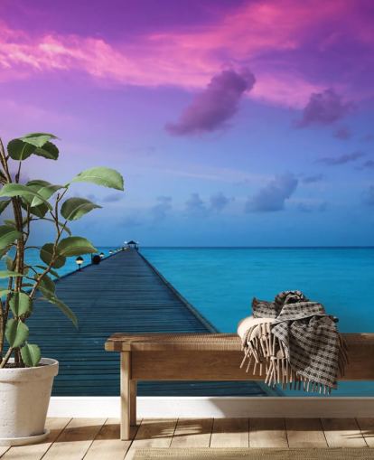 Purple and Pink Sunset Sky by Beach Wallpaper