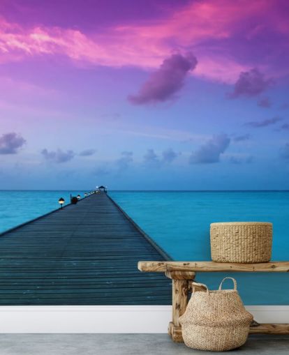 Purple and Pink Sunset Sky by Beach Wallpaper