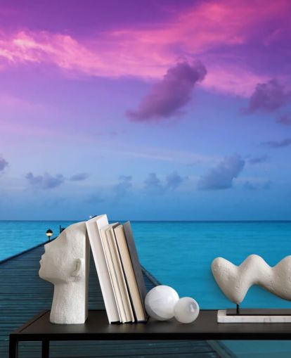 Fondo de pantalla de cielo de atardecer morado y rosa por playa