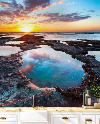 Rocky Beach Sunset Baggrund Rocky Beach Sunset Baggrund