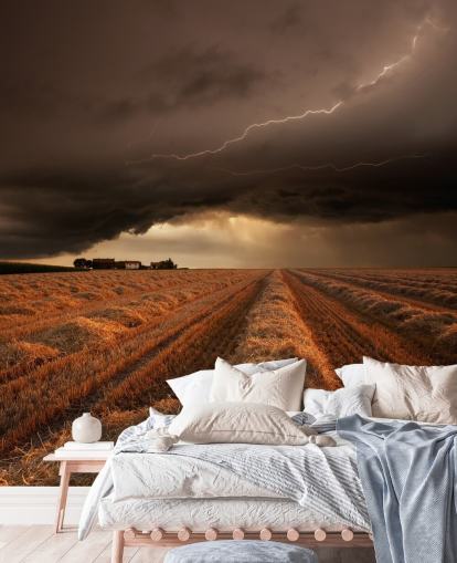 Decorazione murale con illuminazione sopra il campo di fieno Decorazione murale con illuminazione sopra il campo di fieno