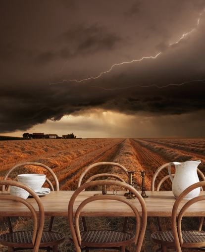 Lightening Above Hay Field Wall Mural Lightening Above Hay Field Wall Mural