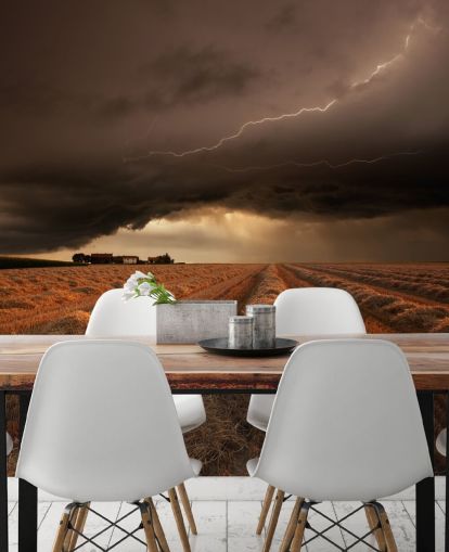 Lightening Above Hay Field Wall Mural Lightening Above Hay Field Wall Mural
