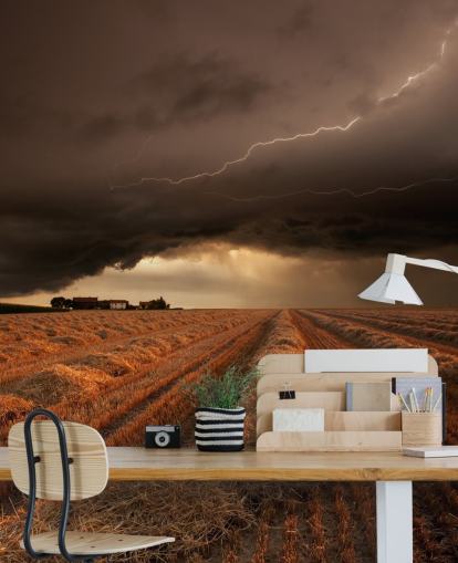 Decorazione murale con illuminazione sopra il campo di fieno