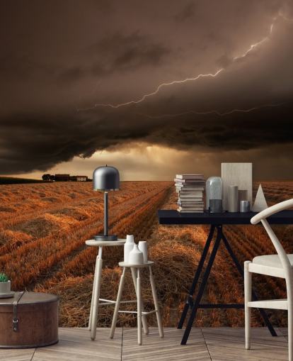 Decorazione murale con illuminazione sopra il campo di fieno