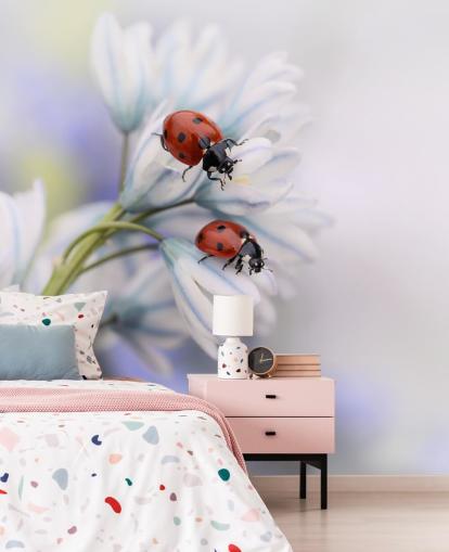 Ladybirds on White Flowers Wall Mural Ladybirds on White Flowers Wall Mural