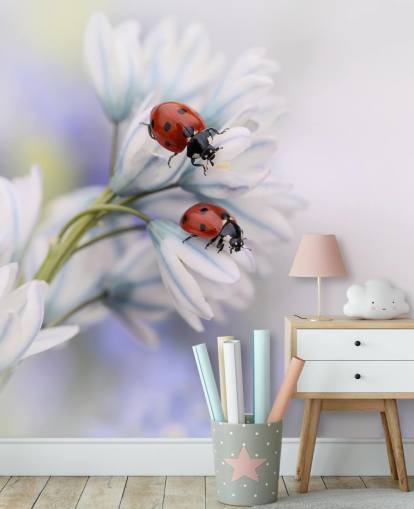Décoration murale coccinelles sur fleurs blanches Décoration murale coccinelles sur fleurs blanches