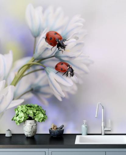 Ladybirds on White Flowers Wall Mural Ladybirds on White Flowers Wall Mural