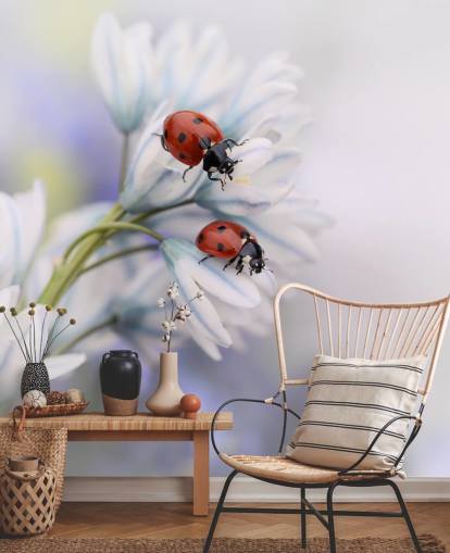 Ladybirds on White Flowers Wall Mural Ladybirds on White Flowers Wall Mural