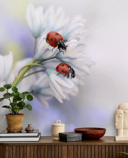 Ladybirds on White Flowers Wall Mural Ladybirds on White Flowers Wall Mural