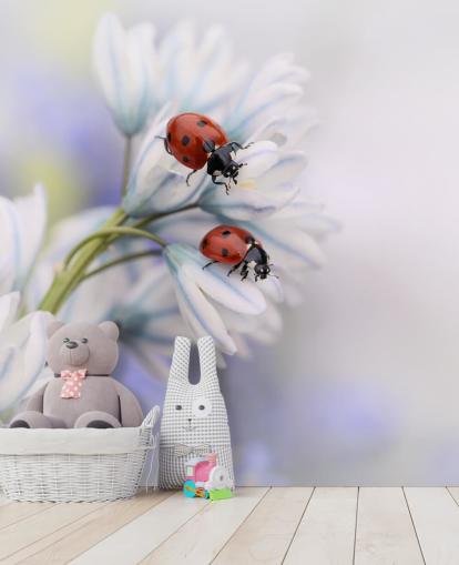 Ladybirds on White Flowers Wall Mural Ladybirds on White Flowers Wall Mural
