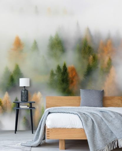 Misty Autumn Forest Muurschildering