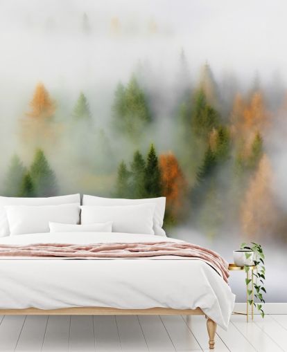 Decorazione murale con foresta nebbiosa autunnale Decorazione murale con foresta nebbiosa autunnale
