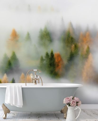 Misty Autumn Forest Muurschildering Misty Autumn Forest Muurschildering