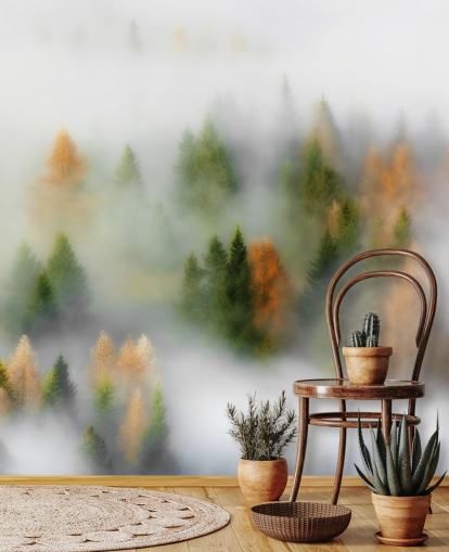 Misty Autumn Forest Wall Mural Misty Autumn Forest Wall Mural