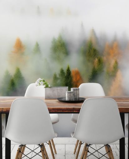 Mural de pared Bosque otoñal brumoso