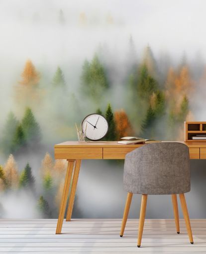 Misty Autumn Forest Wall Mural Misty Autumn Forest Wall Mural