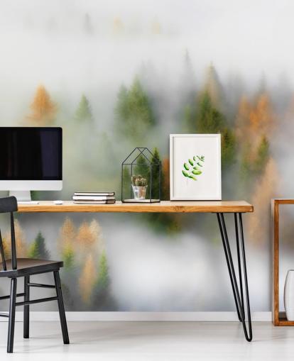 Misty Autumn Forest Wall Mural Misty Autumn Forest Wall Mural