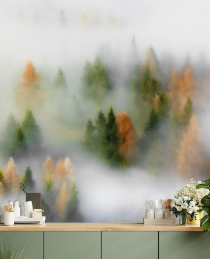Misty Autumn Forest Wall Mural Misty Autumn Forest Wall Mural