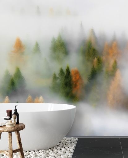 Nebliger Herbstwald Fototapete