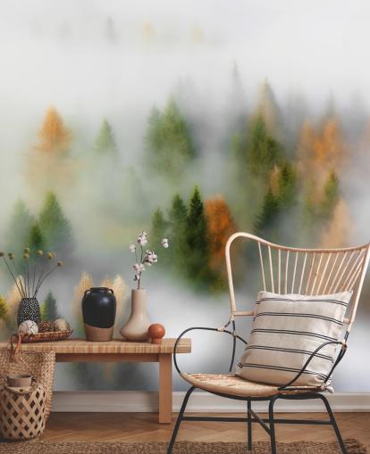 Misty Autumn Forest Wall Mural Misty Autumn Forest Wall Mural