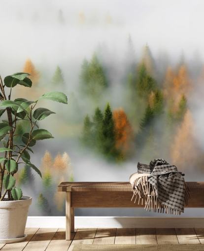Decorazione murale con foresta nebbiosa autunnale Decorazione murale con foresta nebbiosa autunnale